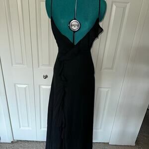 Black Ruffle Dress With Side Split